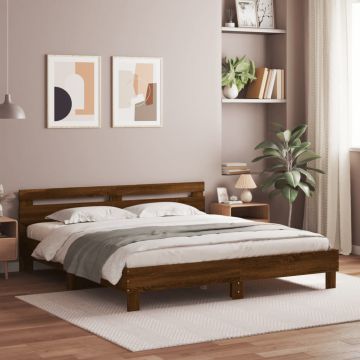 vidaXL Lovos rėmas su galvūgaliu ir LED, rudas ąžuolo, 200x200cm