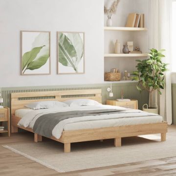 vidaXL Lovos rėmas su galvūgaliu ir LED, sonoma ąžuolo, 180x200cm