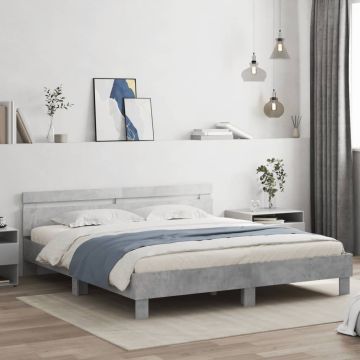 vidaXL Lovos rėmas su galvūgaliu ir LED, betono pilkas, 180x200cm