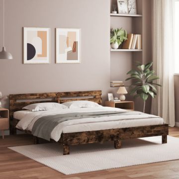 vidaXL Lovos rėmas su galvūgaliu ir LED, dūminio ąžuolo, 180x200cm