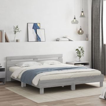 vidaXL Lovos rėmas su galvūgaliu ir LED, pilkas ąžuolo, 180x200cm