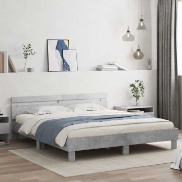 vidaXL Lovos rėmas su galvūgaliu ir LED, betono pilkas, 160x200cm