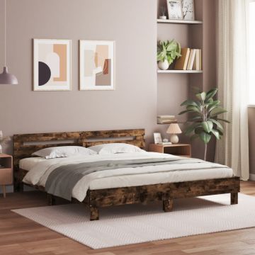 vidaXL Lovos rėmas su galvūgaliu ir LED, dūminio ąžuolo, 160x200cm