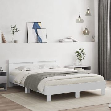 vidaXL Lovos rėmas su galvūgaliu ir LED, baltos spalvos, 150x200cm