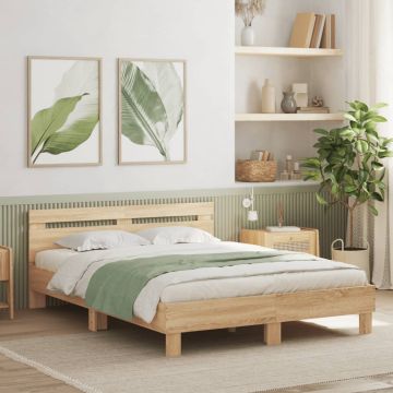 vidaXL Lovos rėmas su galvūgaliu ir LED, sonoma ąžuolo, 150x200cm