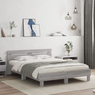 vidaXL Lovos rėmas su galvūgaliu ir LED, pilkas ąžuolo, 150x200cm