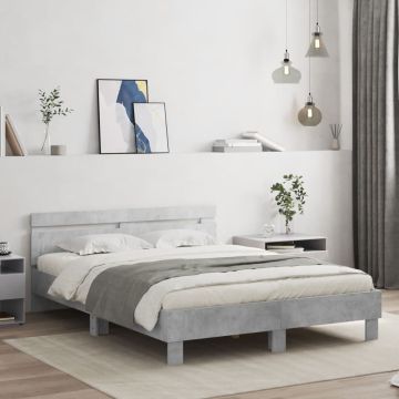 vidaXL Lovos rėmas su galvūgaliu ir LED, betono pilkas, 140x200cm