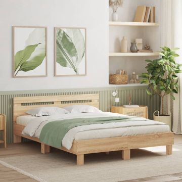 vidaXL Lovos rėmas su galvūgaliu ir LED, sonoma ąžuolo, 140x190cm