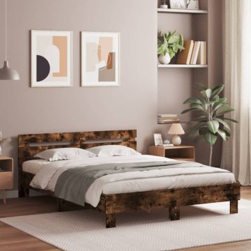vidaXL Lovos rėmas su galvūgaliu ir LED, dūminio ąžuolo, 140x190cm
