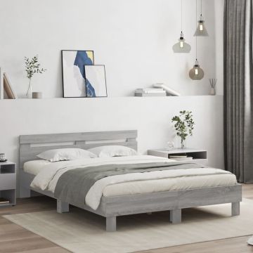 vidaXL Lovos rėmas su galvūgaliu ir LED, pilkas ąžuolo, 140x190cm