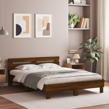 vidaXL Lovos rėmas su galvūgaliu ir LED, rudas ąžuolo, 140x190cm