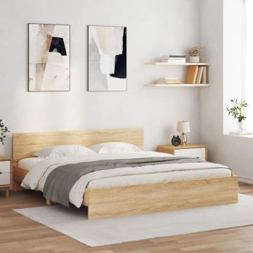 vidaXL Lovos rėmas su galvūgaliu ir LED, sonoma ąžuolo, 200x200cm