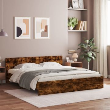 vidaXL Lovos rėmas su galvūgaliu ir LED, dūminio ąžuolo, 200x200cm