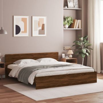vidaXL Lovos rėmas su galvūgaliu ir LED, rudas ąžuolo, 200x200cm
