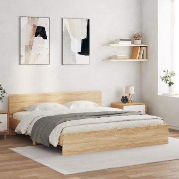 vidaXL Lovos rėmas su galvūgaliu ir LED, sonoma ąžuolo, 180x200cm