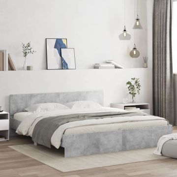 vidaXL Lovos rėmas su galvūgaliu ir LED, betono pilkas, 180x200cm
