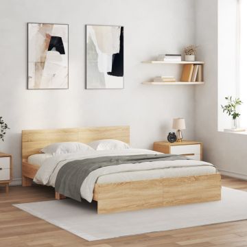 vidaXL Lovos rėmas su galvūgaliu ir LED, sonoma ąžuolo, 160x200cm