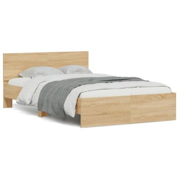 vidaXL Lovos rėmas su galvūgaliu ir LED, sonoma ąžuolo, 140x190cm