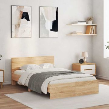 vidaXL Lovos rėmas su galvūgaliu ir LED, sonoma ąžuolo, 135x190cm