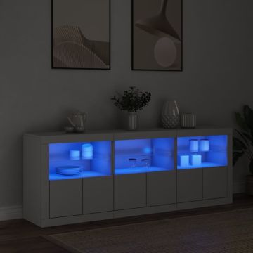 vidaXL Šoninė spintelė su LED lemputėmis, balta, 181,5x37x67cm