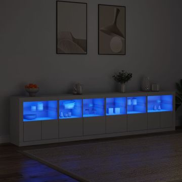 vidaXL Šoninė spintelė su LED lemputėmis, baltos spalvos, 283x37x67cm