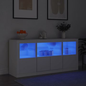 vidaXL Šoninė spintelė su LED lemputėmis, balta, 142,5x37x67cm