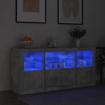 vidaXL Šoninė spintelė su LED lemputėmis, betono pilka, 142,5x37x67cm