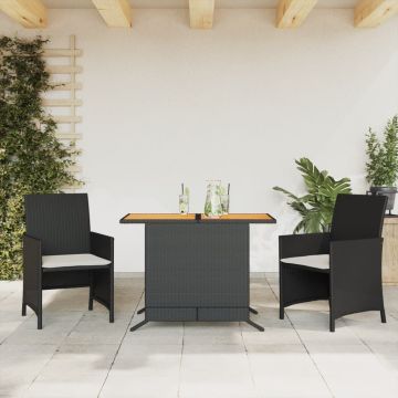 vidaXL Bistro komplektas su pagalvėlėmis, 3 dalių, juodas, poliratanas