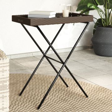 vidaXL Sulankstomas padėklas-stalas, rudas, 65x40x75cm, poliratanas
