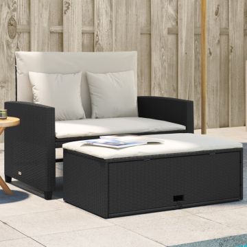vidaXL Dvivietė sodo sofa su pagalvėlėmis, juodos spalvos, poliratanas