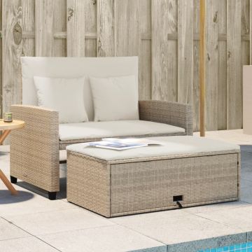 vidaXL Dvivietė sodo sofa su pagalvėlėmis, smėlio spalvos, poliratanas