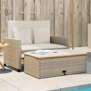 vidaXL Dvivietė sodo sofa su pagalvėlėmis, smėlio, poliratanas/akacija