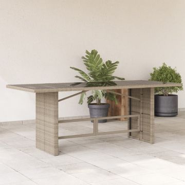 vidaXL Stalas su stikliniu stalviršiu, pilkas, 190x80x74, poliratanas