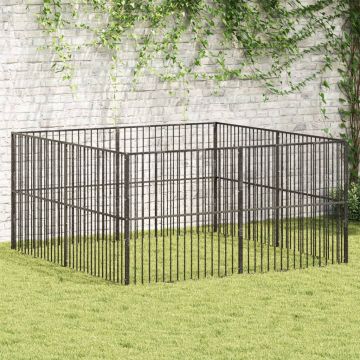 vidaXL Aptvaras šunims, 8 segmentai, juodas, galvanizuotas plienas