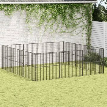 vidaXL Aptvaras šunims, 12 segmentų, juodas, galvanizuotas plienas