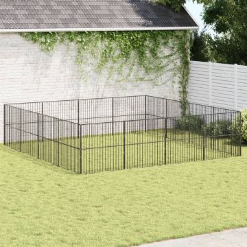 vidaXL Aptvaras šunims, 16 segmentų, juodas, galvanizuotas plienas