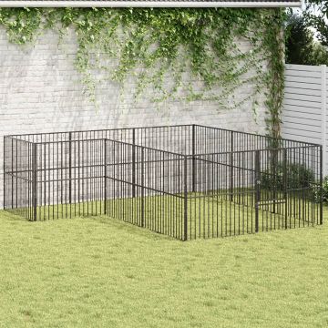 vidaXL Aptvaras šunims, 12 segmentų, juodas, galvanizuotas plienas