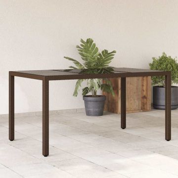 vidaXL Stalas su stikliniu stalviršiu, rudas, 150x90x75cm, ratanas