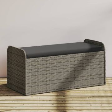 vidaXL Suoliukas-daiktadėžė, pilkas, 115x51x52cm, poliratanas