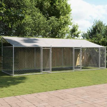 vidaXL Narvas šunims su stogu ir durimis, pilkas, 6x2x2m, plienas