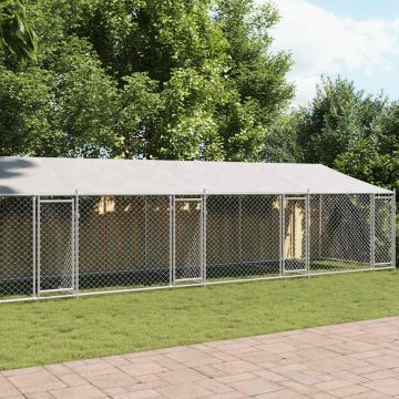 vidaXL Narvas šunims su stogu ir durimis, pilkas, 10x2x2m, plienas