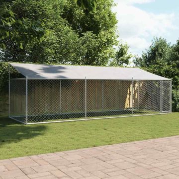 vidaXL Narvas šunims su stogu ir durimis, pilkas, 6x2x2m, plienas