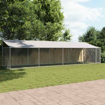 vidaXL Narvas šunims su stogu ir durimis, pilkas, 8x2x2m, plienas