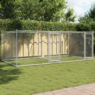 vidaXL Narvas šunims su durimis, pilkas, 4x2x1,5m, plienas