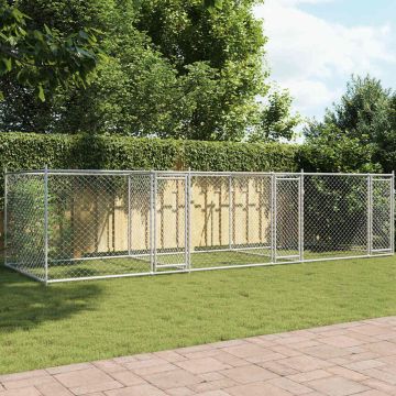 vidaXL Narvas šunims su durimis, pilkas, 6x2x1,5m, plienas