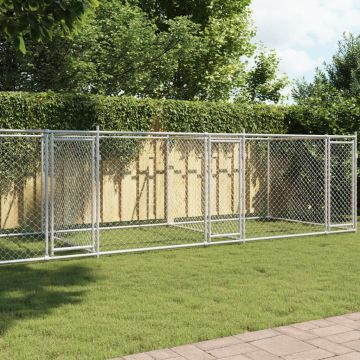 vidaXL Narvas šunims su durimis, pilkas, 8x2x1,5m, plienas