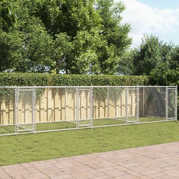 vidaXL Narvas šunims su durimis, pilkas, 12x2x1,5m, plienas