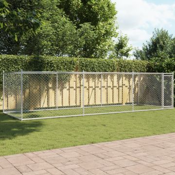 vidaXL Narvas šunims su durimis, pilkas, 6x2x1,5m, plienas
