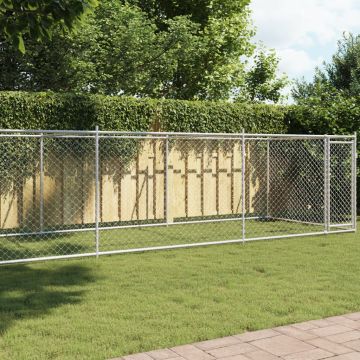 vidaXL Narvas šunims su durimis, pilkas, 8x2x1,5m, plienas