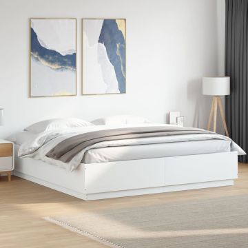 vidaXL Lovos rėmas su LED, baltas, 200x200cm, apdirbta mediena